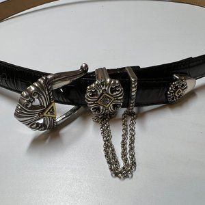 SOLD***Brighton Leather & Silver Chain Belt L 34"